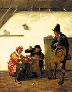 Johannes Natus Peasants smoking and making music in an inn France oil painting artist